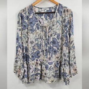 Floral Ruffle Blouse Blue & Cream Size XXL